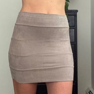 Beige Suede Feel Bodycon Skirt